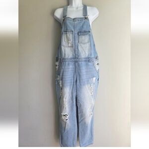 Ci Sono Womens Distressed Denim Overalls Size Small Light Wash Country Punk